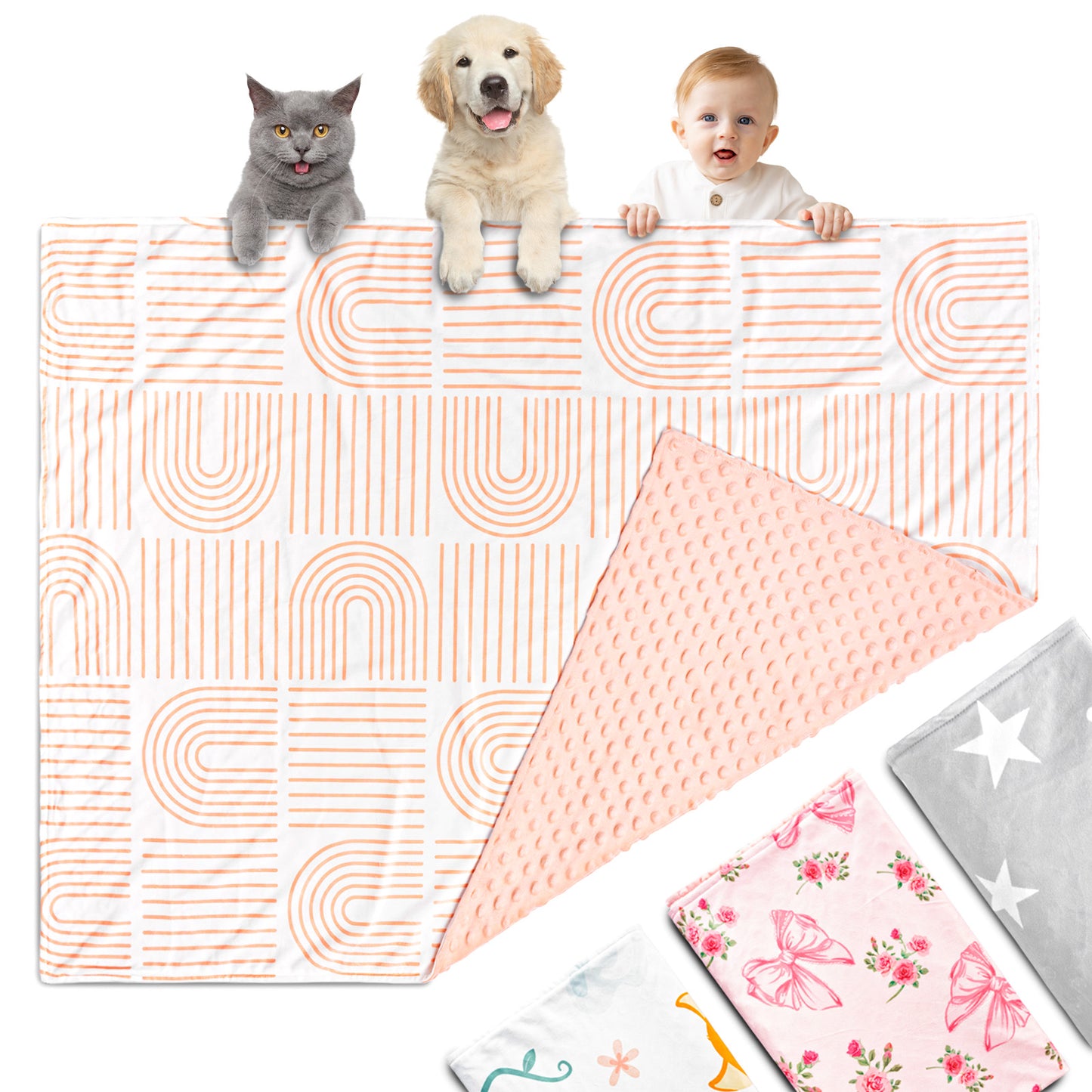 Beavtaens Baby Blanket, Double Layer Dotted Backing, Soft Plush for Newborn, 30"x 40", Yellow Rainbow