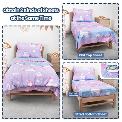 Baby Crib Bedding Set for Boy Girls, 4-Piece, Includes Pillowcase, Crib Sheet, Quilt, and Crib Fitted Sheet (Unicorn)