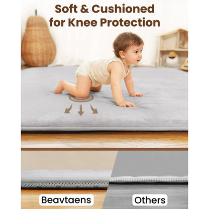 Beavtaens Baby Play Mat for Floor, Foam 50"x50"x1.2" Playpen Mat, Velvet, Thickened, for 0-4 Years (Grey)
