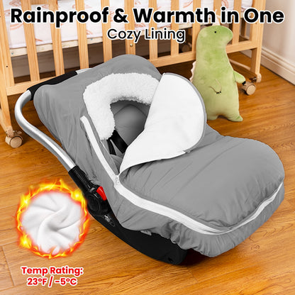 Beavtaens Winter Baby Car Seat Cover, Warm Cozy Breathable, Watreproof Carseat Canopy for Boys, Grey