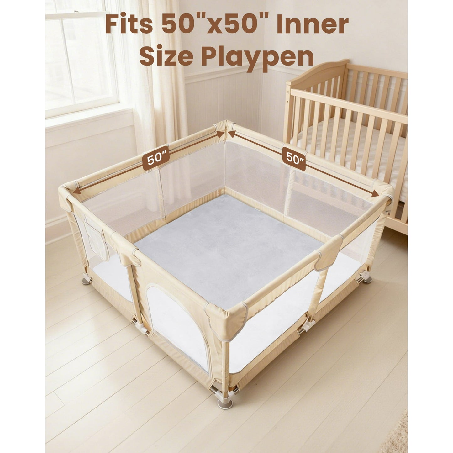 Beavtaens Baby Play Mat for Floor, Foam 50"x50"x1.2" Playpen Mat, Velvet, Thickened, for 0-4 Years (Grey)