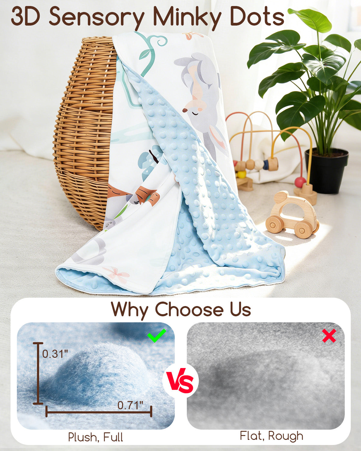 Beavtaens Baby Blanket, Double Layer Dotted Backing, Soft Plush for Newborn, 30"x 40", White Animals