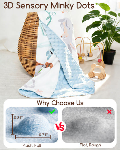 Beavtaens Baby Blanket, Double Layer Dotted Backing, Soft Plush for Newborn, 30"x 40", White Animals