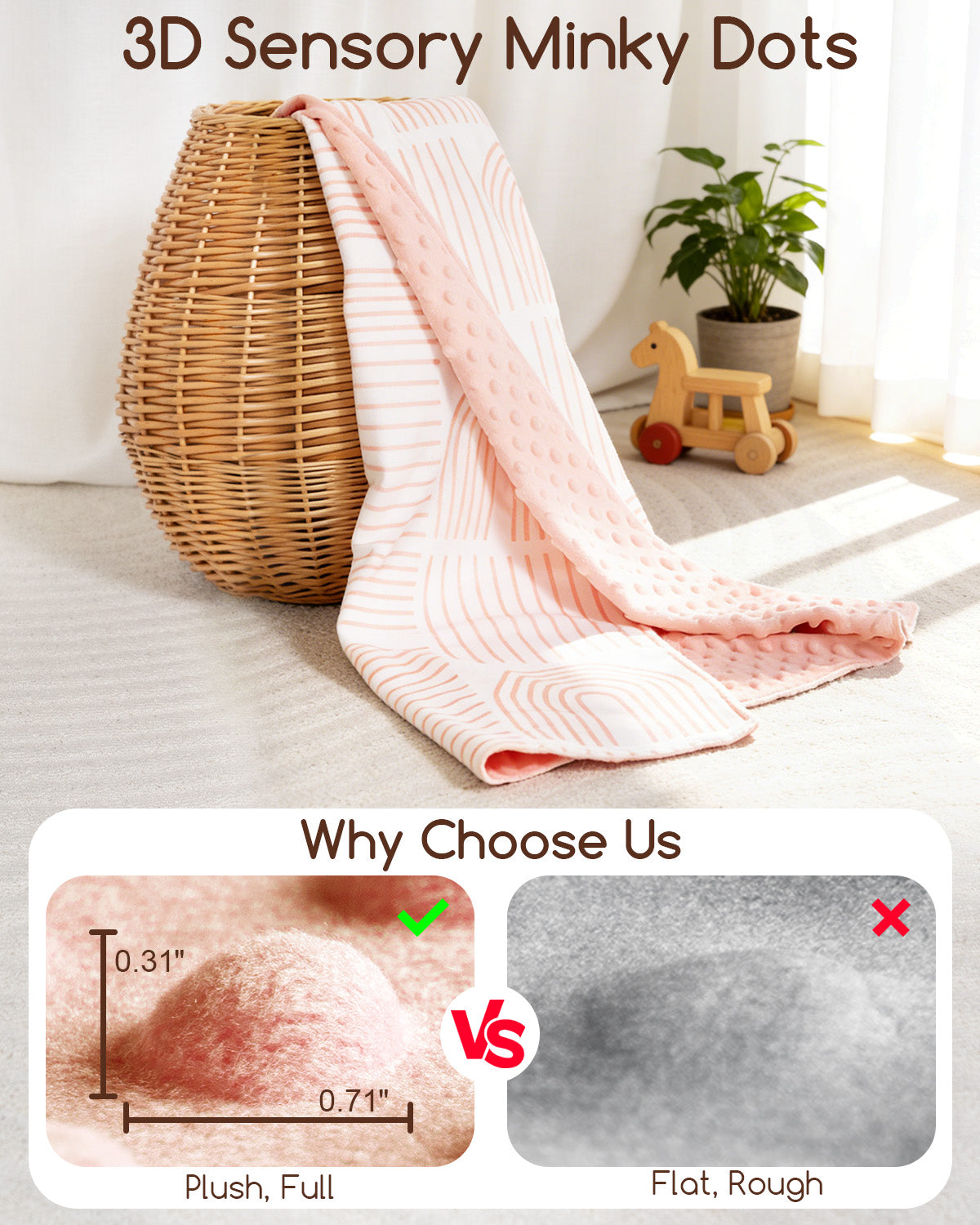 Beavtaens Baby Blanket, Double Layer Dotted Backing, Soft Plush for Newborn, 30"x 40", Yellow Rainbow