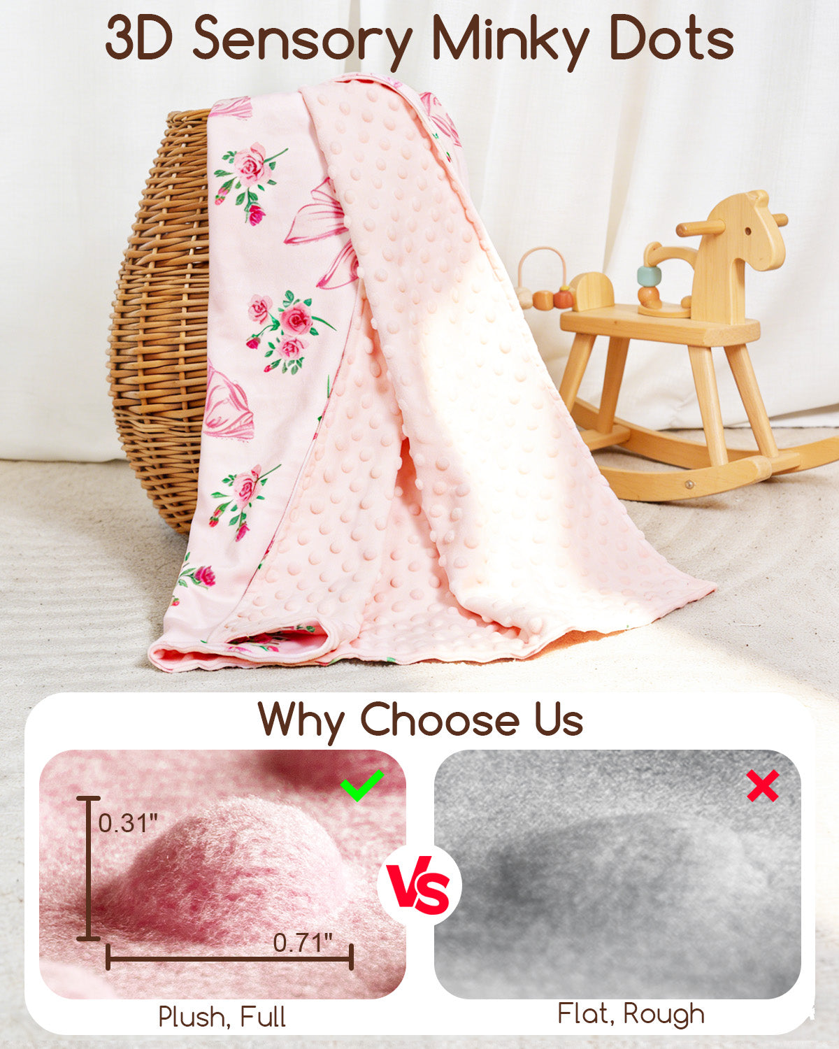 Beavtaens Baby Blanket, Double Layer Dotted Backing, Soft Plush for Newborn, 30"x 40", Pink Bow