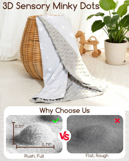 Beavtaens Baby Blanket, Double Layer Dotted Backing, Soft Plush for Newborn, 30"x 40", Grey Stars