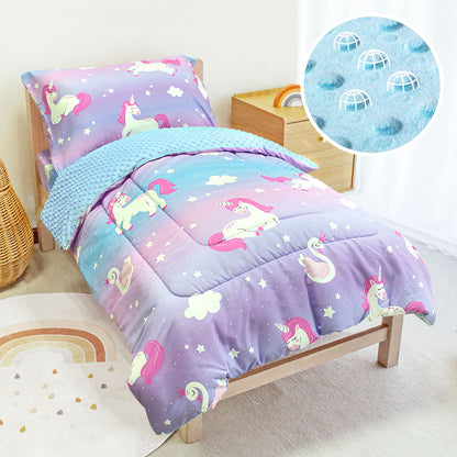 Baby Crib Bedding Set for Boy Girls, 4-Piece, Includes Pillowcase, Crib Sheet, Quilt, and Crib Fitted Sheet (Unicorn)