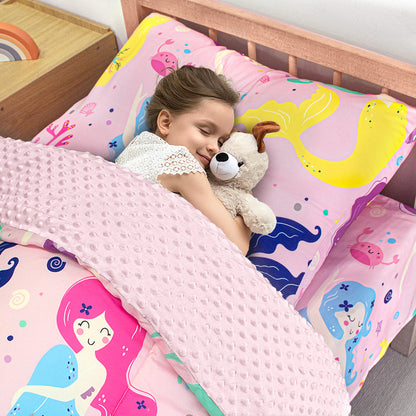 Baby Crib Bedding Set for Boy Girls, 4-Piece, Includes Pillowcase, Crib Sheet, Quilt, and Crib Fitted Sheet (Mermaid)