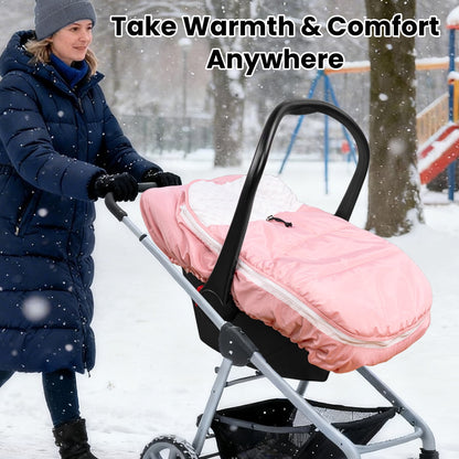 Beavtaens Winter Baby Car Seat Cover, Warm Cozy Breathable, Watreproof Carseat Canopy for Boys, Pink