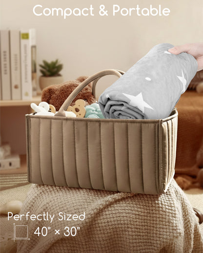 Beavtaens Baby Blanket, Double Layer Dotted Backing, Soft Plush for Newborn, 30"x 40", Grey Stars