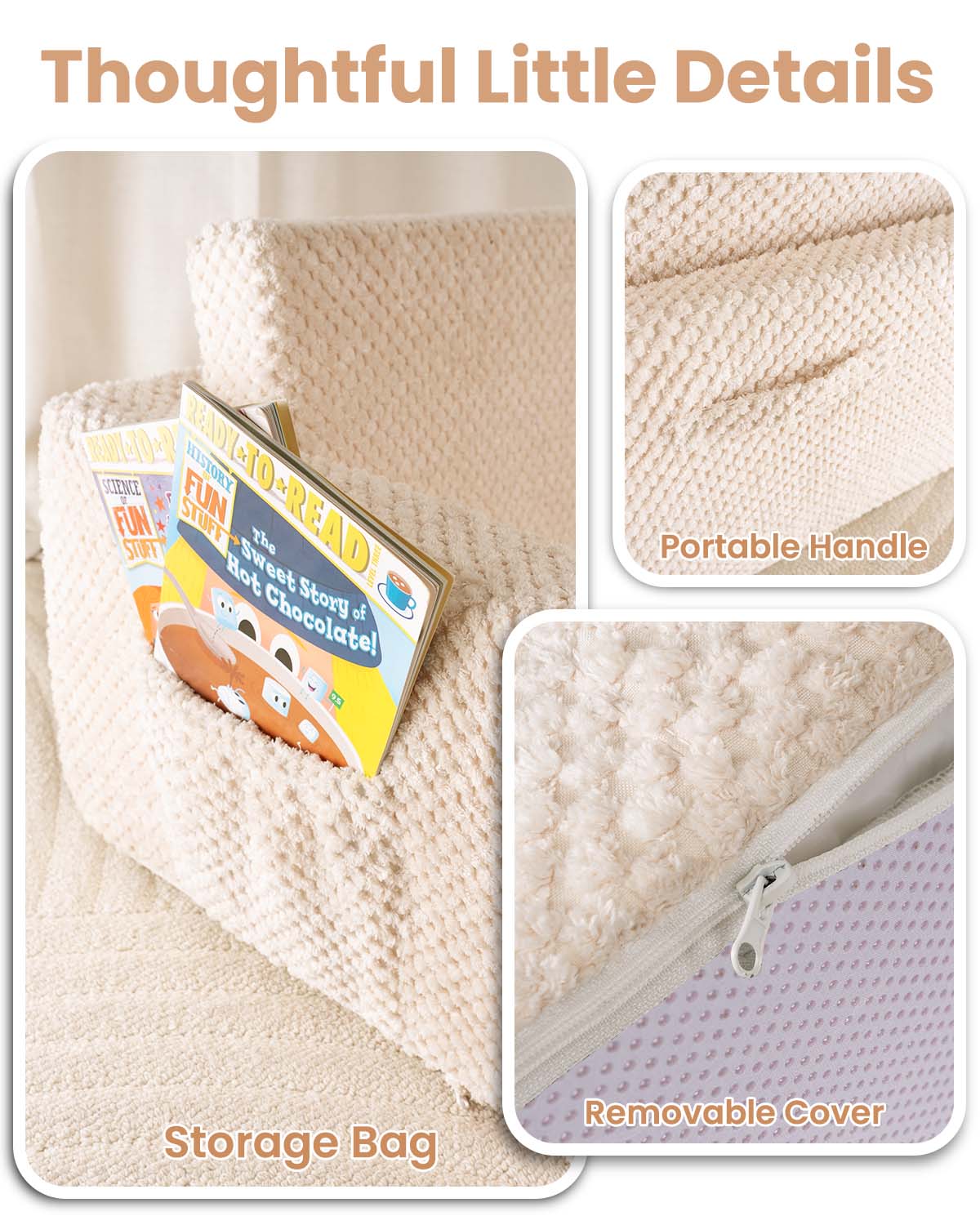 Beavtaens Foldable Toddler Couch with Soft Sherpa Cover, 2-in-1 Comfy Toddler Sofa & Lounger for 1-3 Years Old Girls Boys, Kids Chair with Pockets & Handle for Reading, Playroom, Pink