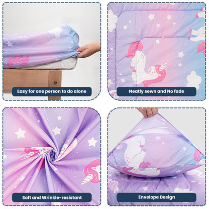 Baby Crib Bedding Set for Boy Girls, 4-Piece, Includes Pillowcase, Crib Sheet, Quilt, and Crib Fitted Sheet (Unicorn)