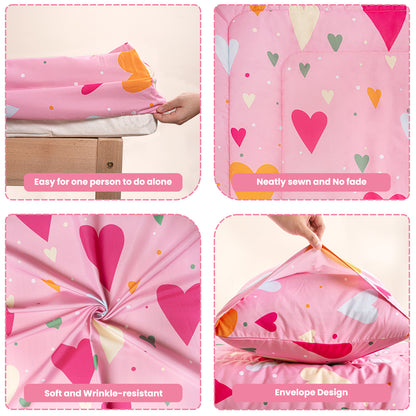 Baby Crib Bedding Set for Boy Girls, 4-Piece, Includes Pillowcase, Crib Sheet, Quilt, and Crib Fitted Sheet (Hearts)
