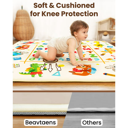 Beavtaens Baby Play Mat for Floor, Foam 50"x50"x1.2" Playpen Mat, Velvet, Thickened, for 0-4 Years (Alphabet)