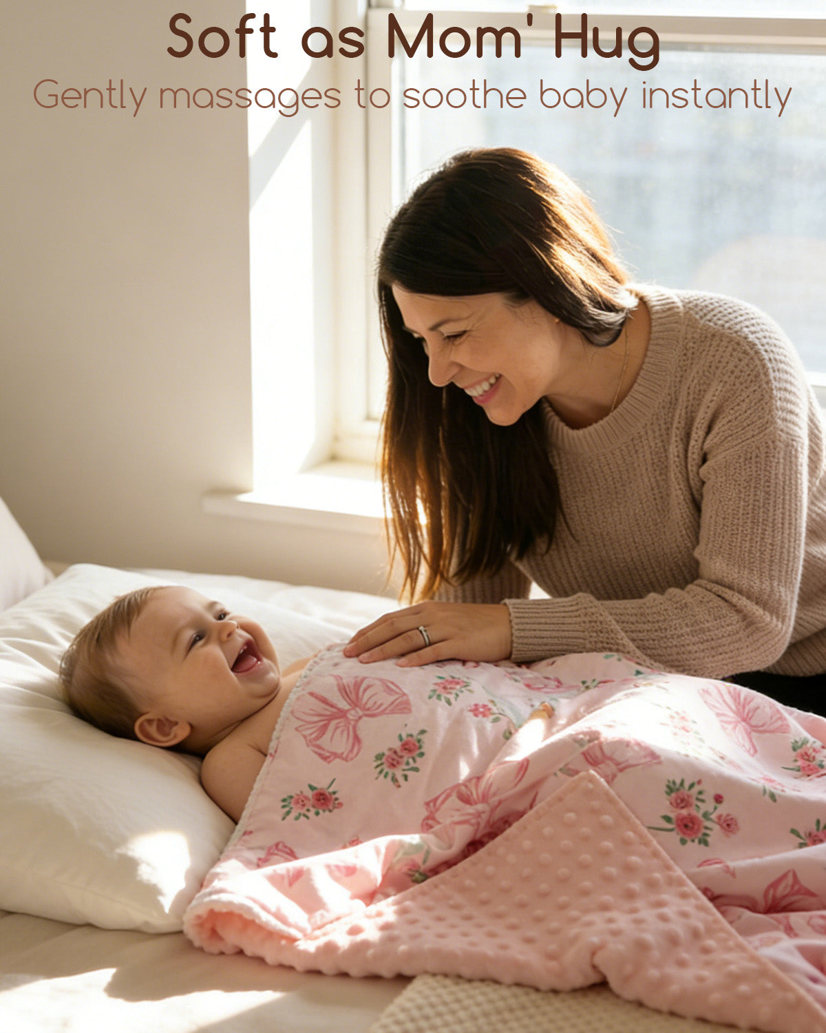 Beavtaens Baby Blanket, Double Layer Dotted Backing, Soft Plush for Newborn, 30"x 40", Pink Bow