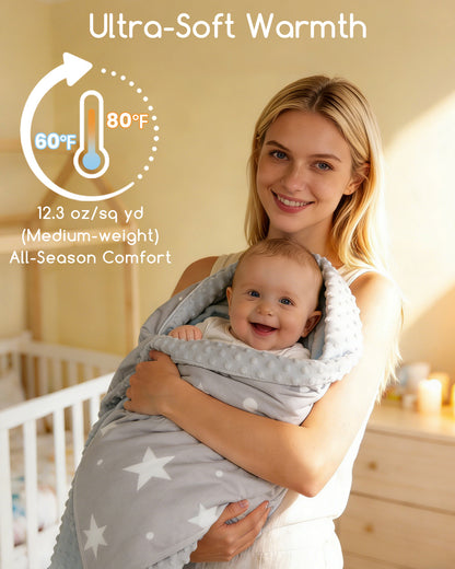 Beavtaens Baby Blanket, Double Layer Dotted Backing, Soft Plush for Newborn, 30"x 40", Grey Stars