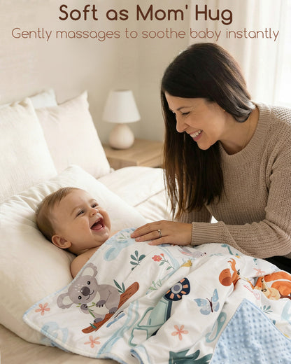 Beavtaens Baby Blanket, Double Layer Dotted Backing, Soft Plush for Newborn, 30"x 40", White Animals