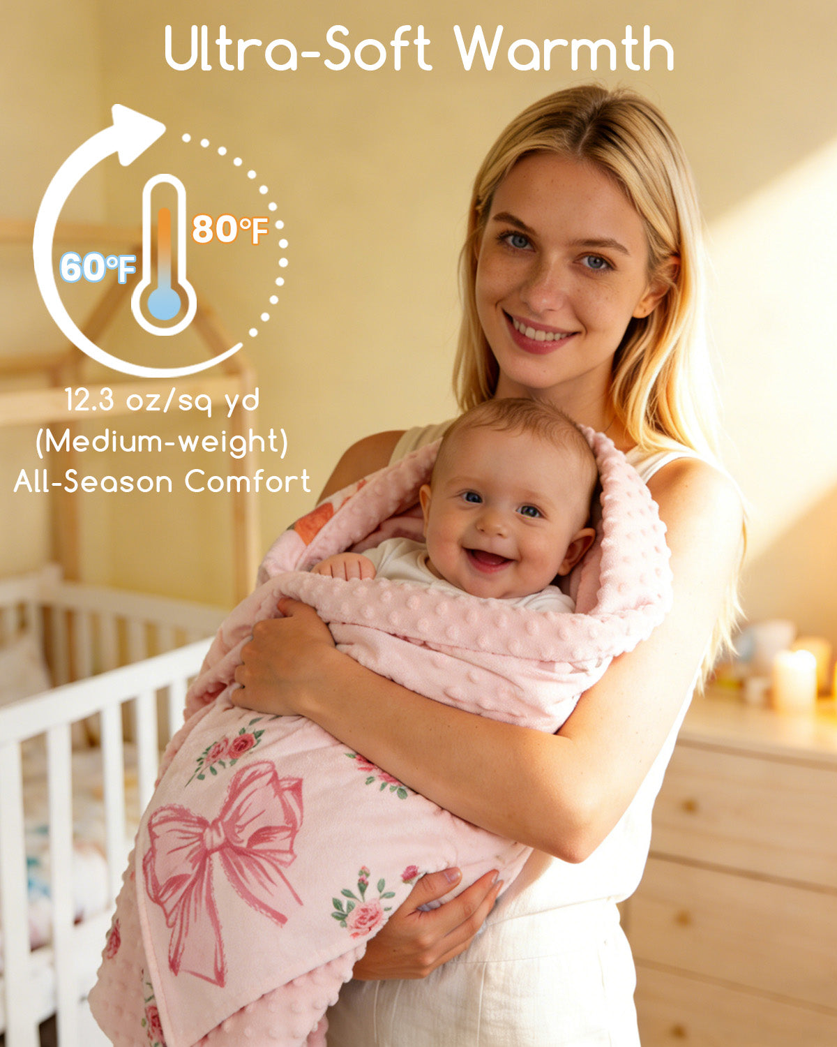 Beavtaens Baby Blanket, Double Layer Dotted Backing, Soft Plush for Newborn, 30"x 40", Pink Bow