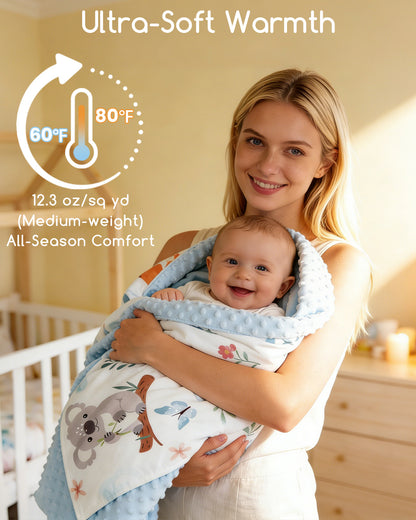 Beavtaens Baby Blanket, Double Layer Dotted Backing, Soft Plush for Newborn, 30"x 40", White Animals
