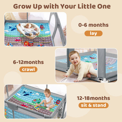 Beavtaens Baby Play Yard with Mat, 50"x50" Playpen for Babies and Toddlers, Safe and Non-Slip Baby Play Area with Zippered Door and Carrying Bag, Infant Travel Fence with Visible Mesh