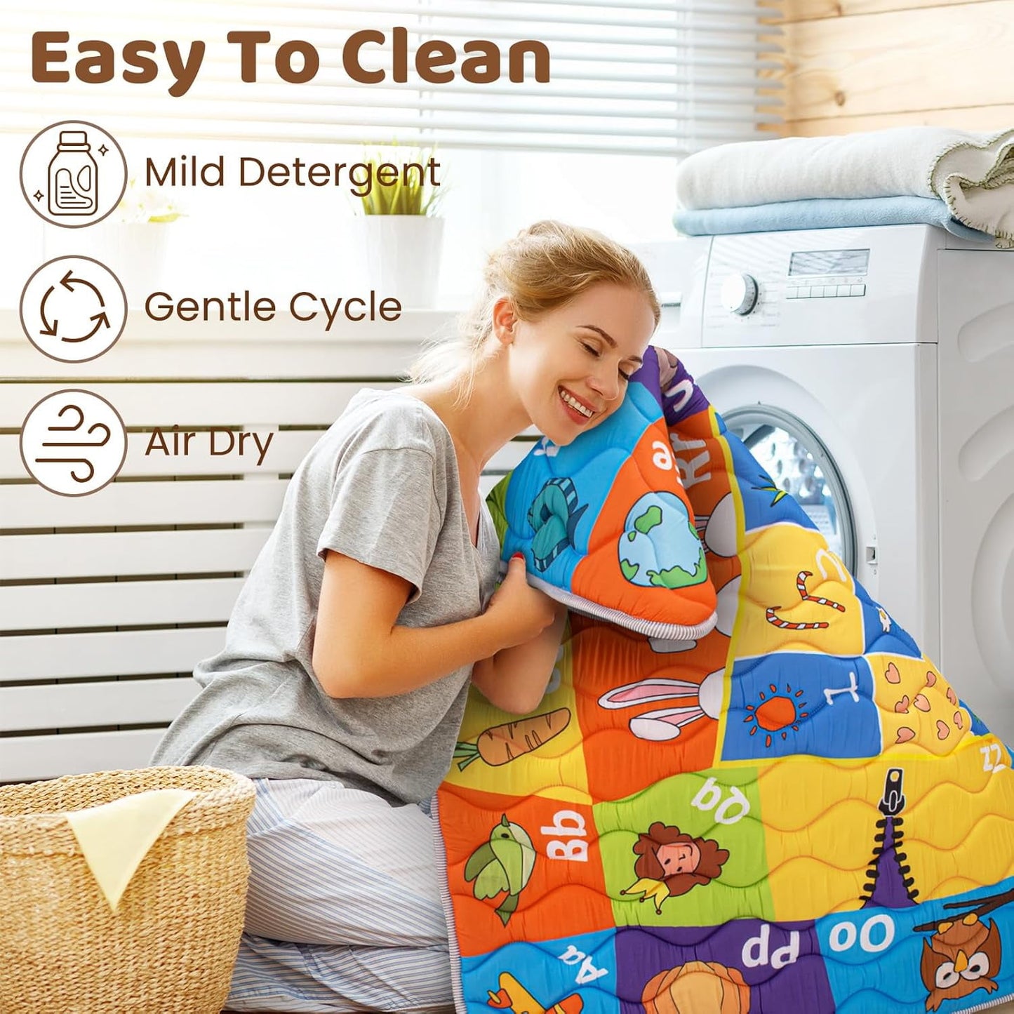 Beavtaens Baby Play Mat, Foam 50" X 50" Playpen Mat, Thick Crawling Portable Baby Floor Mat, Non-Slip, Machine Washable (Educational)