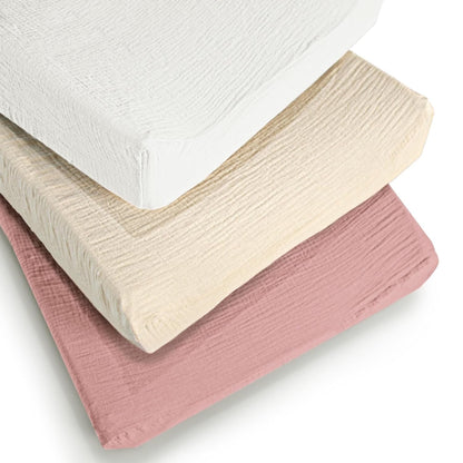 Beavtaens Muslin Changing Pad Cover, Solid Color, 100% Cotton, Washable, 3-Pack, for 0-2 Years Infant Boys Girls (Red)