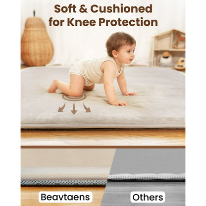 Beavtaens Baby Play Mat for Floor, Foam 50"x50"x1.2" Playpen Mat, Velvet, Thickened, for 0-4 Years (Beige)