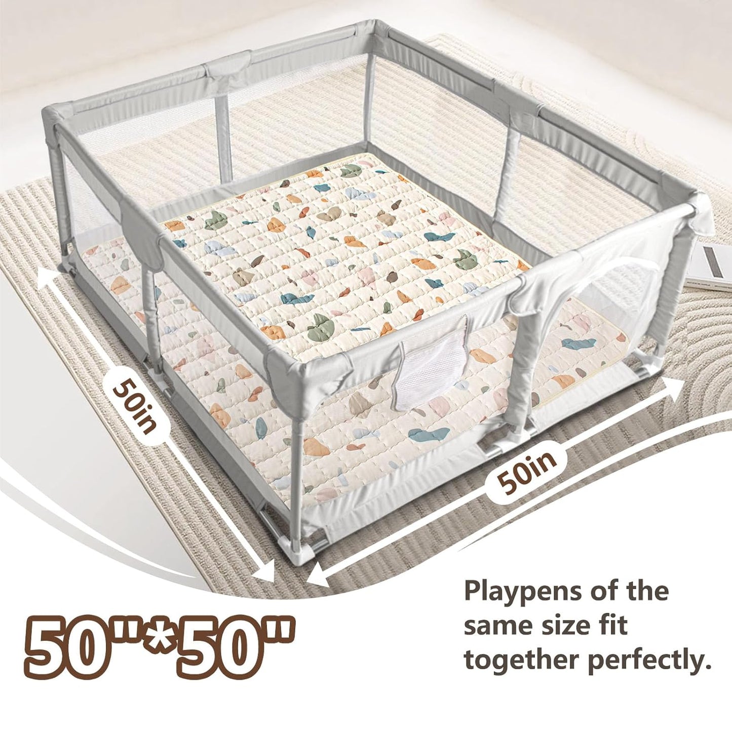 Beavtaens Baby Play Mat, 50x50 Playpen Mat  (Boho)