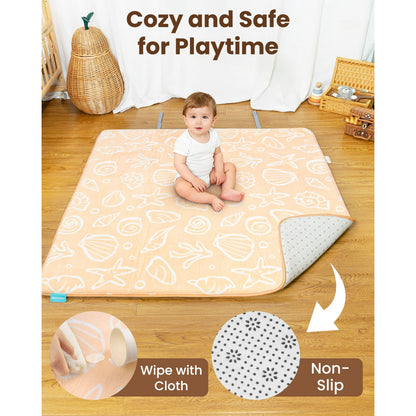 Beavtaens Baby Play Mat for Floor, Foam 50"x50"x1.2" Playpen Mat, Velvet, Thickened, for 0-4 Years (Shell)