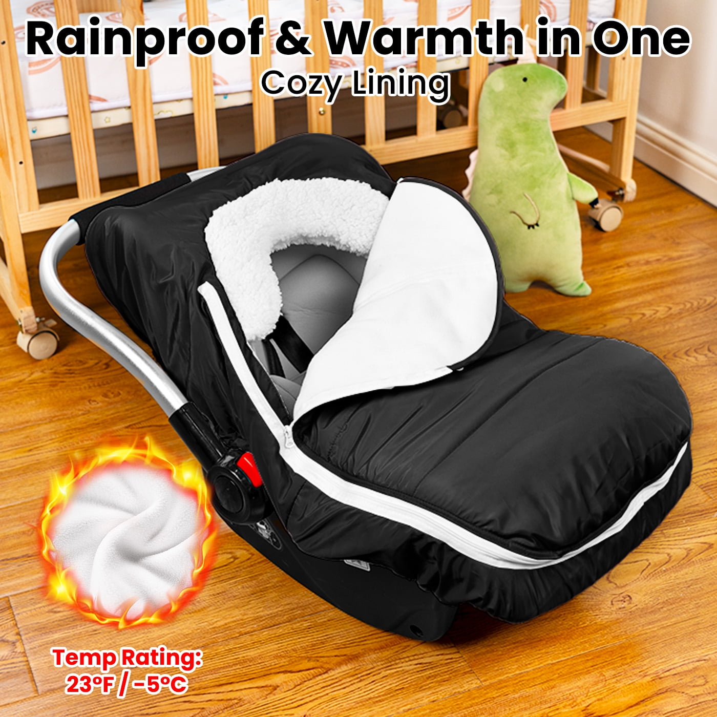 Beavtaens Winter Baby Car Seat Cover, Warm Cozy Breathable, Watreproof Carseat Canopy for Boys, Black