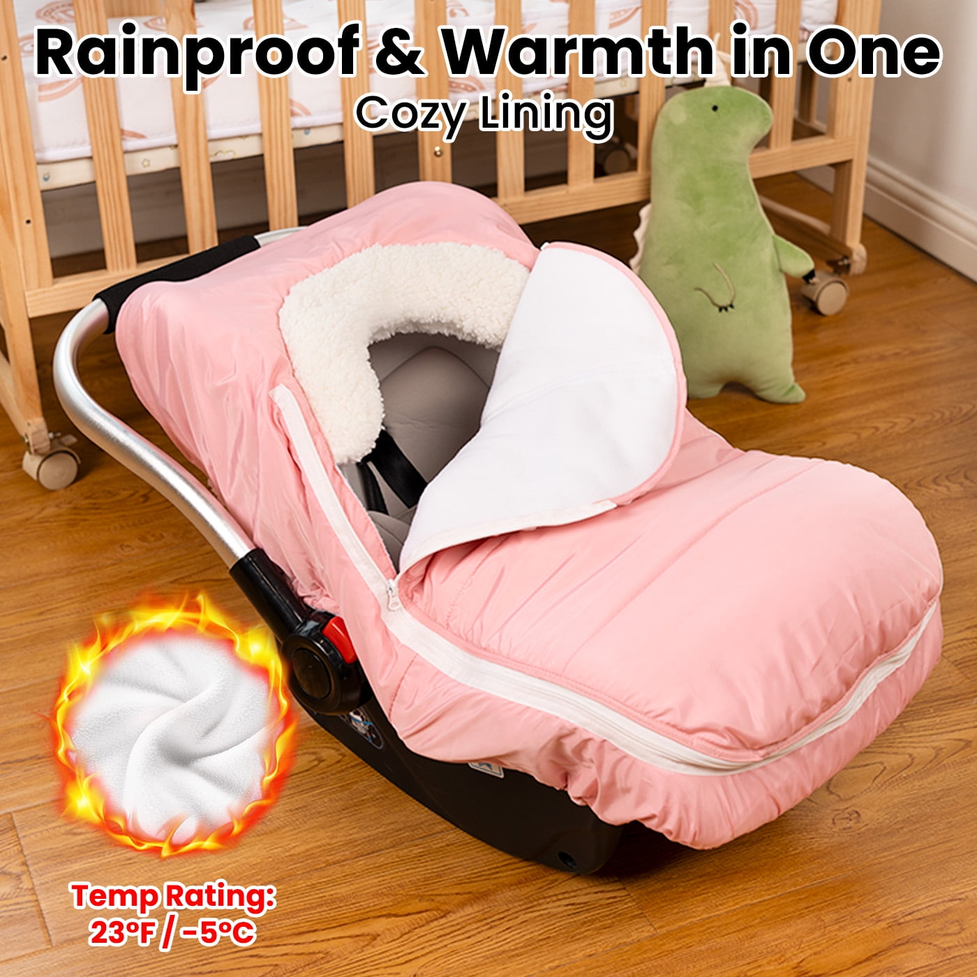 Beavtaens Winter Baby Car Seat Cover, Warm Cozy Breathable, Watreproof Carseat Canopy for Boys, Pink