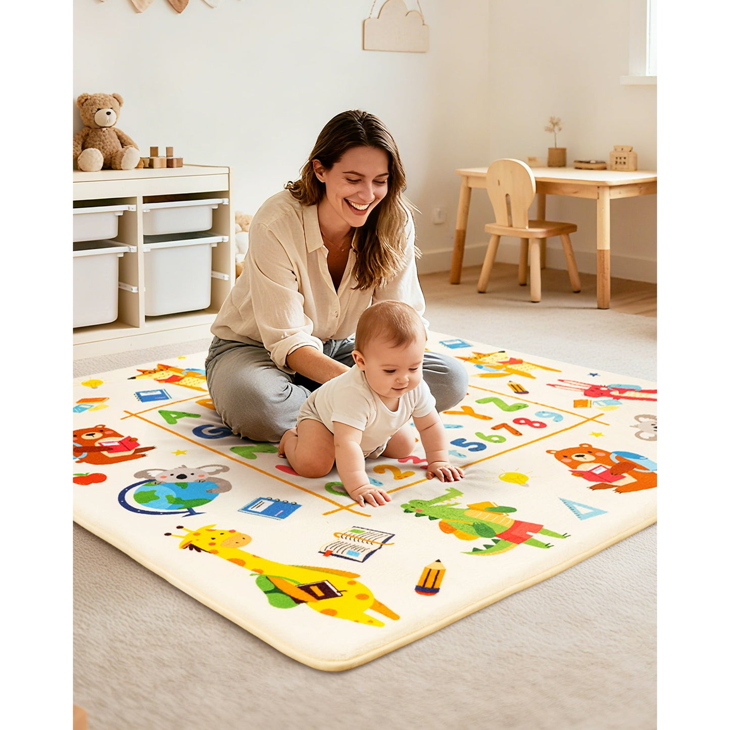 Beavtaens Baby Play Mat for Floor, Foam 50"x50"x1.2" Playpen Mat, Velvet, Thickened, for 0-4 Years (Alphabet)