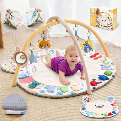 Beavtaens Baby Gym Play Mat, Large Mat with 5 Sensory Zones, 4-in-1 Tummy Time for Infants 0-18M