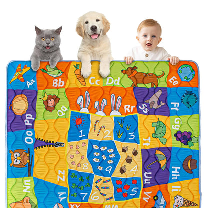 Beavtaens Baby Play Mat, Foam 50" X 50" Playpen Mat, Thick Crawling Portable Baby Floor Mat, Non-Slip, Machine Washable (Educational)