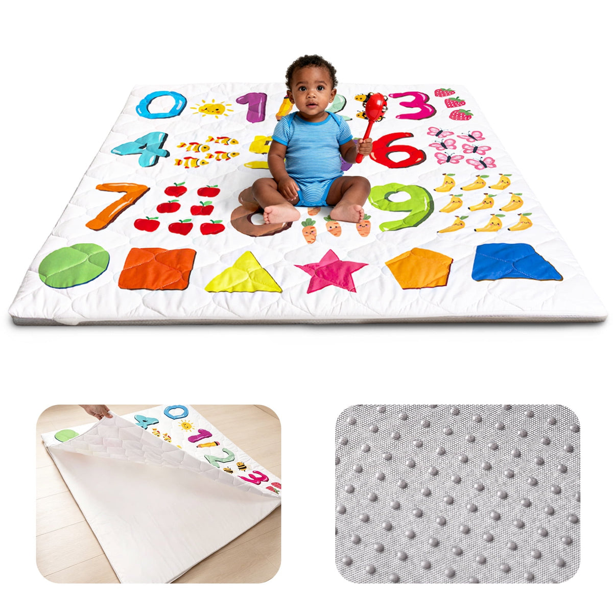 Beavtaens Foam Baby Play Mat 50x50, Removable and Machine Washable Cover, Thicken Cushioning Playmat and Perfect for Playpen, Non-Slip Bottom, Easy to Clean for Infants, Toddlers & Babies