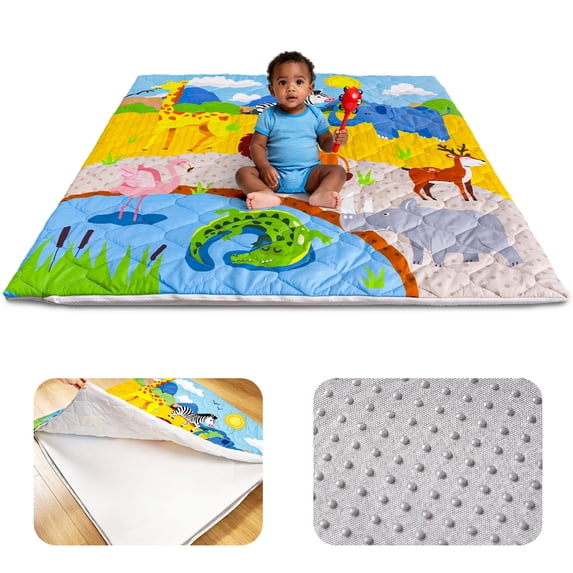 Beavtaens Foam Baby Play Mat 50x50, Removable and Machine Washable Cover, Thicken Cushioning Playmat and Perfect for Playpen, Non-Slip Bottom, Easy to Clean for Infants, Toddlers & Babies