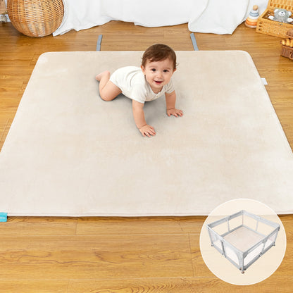 Beavtaens Baby Play Mat for Floor, Foam 50"x50"x1.2" Playpen Mat, Velvet, Thickened, for 0-4 Years (Beige)