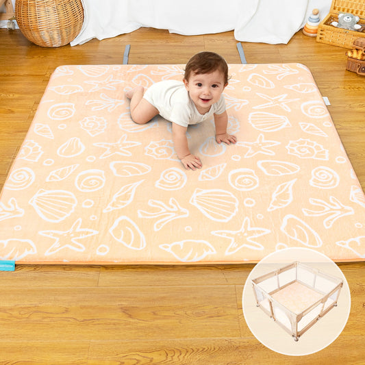 Beavtaens Baby Play Mat for Floor, Foam 50"x50"x1.2" Playpen Mat, Velvet, Thickened, for 0-4 Years (Shell)