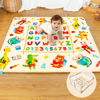 Beavtaens Baby Play Mat for Floor, Foam 50"x50"x1.2" Playpen Mat, Velvet, Thickened, for 0-4 Years (Alphabet)