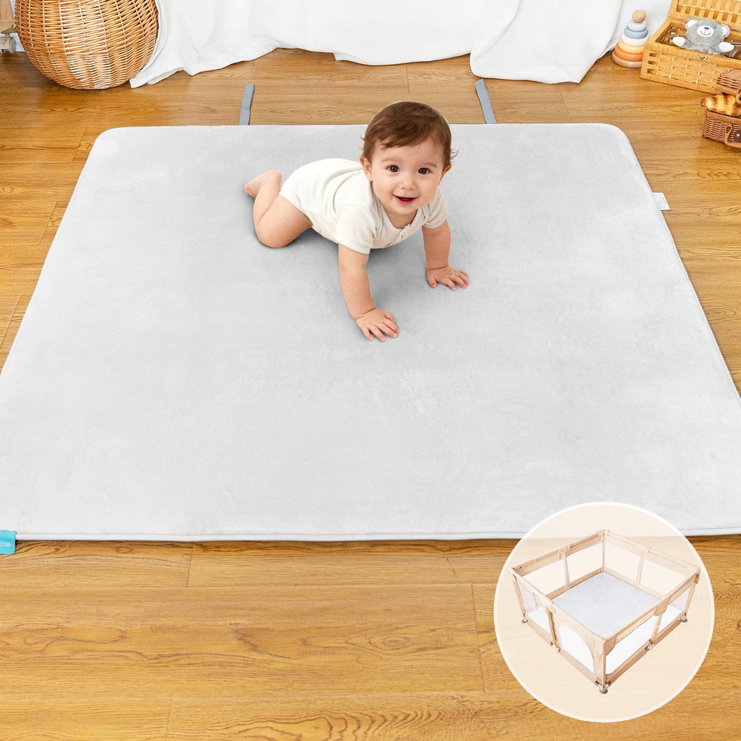 Beavtaens Baby Play Mat for Floor, Foam 50"x50"x1.2" Playpen Mat, Velvet, Thickened, for 0-4 Years (Grey)