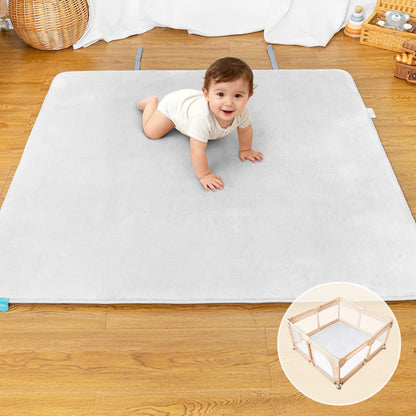 Beavtaens Baby Play Mat for Floor, Foam 50"x50"x1.2" Playpen Mat, Velvet, Thickened, for 0-4 Years (Grey)