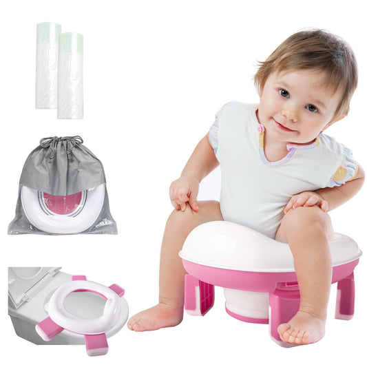 Beavtaens Portable Potty:Travel Potty with Leakproof Washable Liner 2 in 1 On The Go Potty Used as Standalone Potty & Potty Ring Car Potty with Handbag & 20 Disposable Liners (Pink) C33