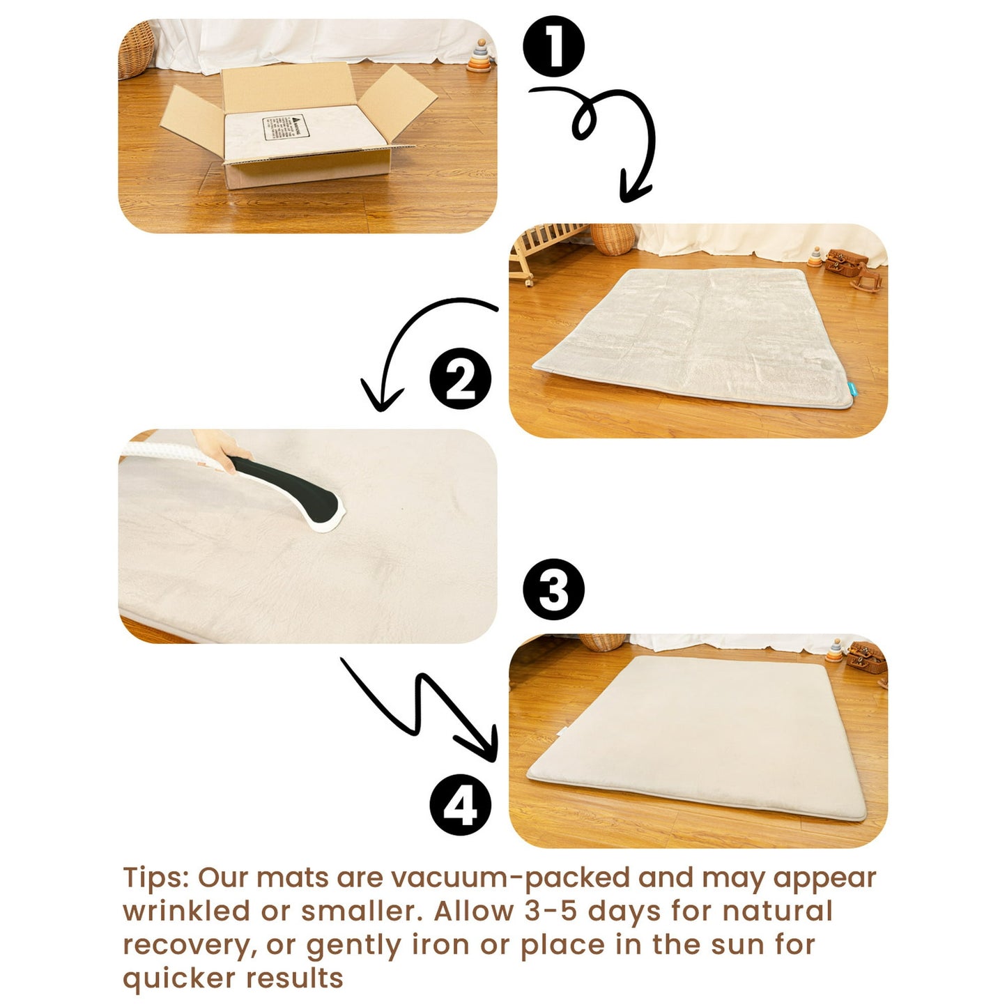 Beavtaens Baby Play Mat for Floor, Foam 50"x50"x1.2" Playpen Mat, Velvet, Thickened, for 0-4 Years (Beige)