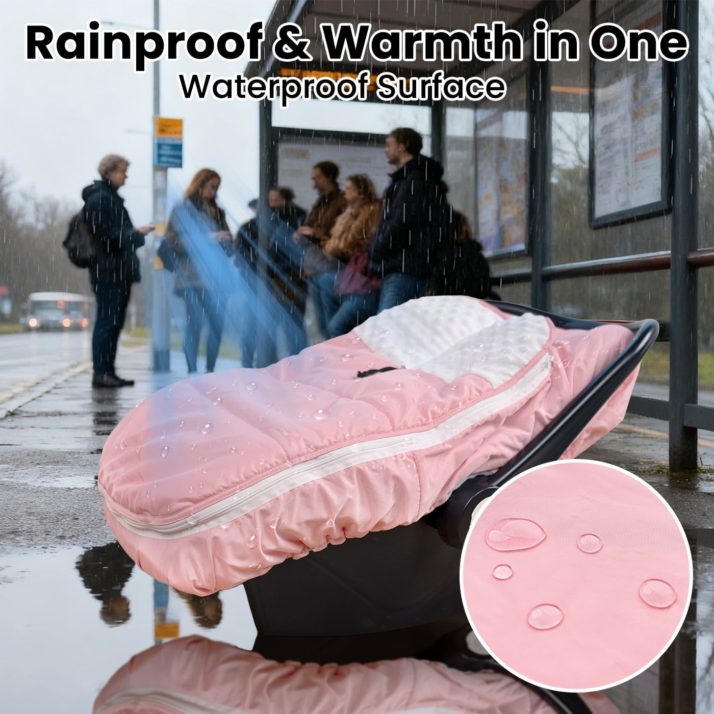 Beavtaens Winter Baby Car Seat Cover, Warm Cozy Breathable, Watreproof Carseat Canopy for Boys, Pink