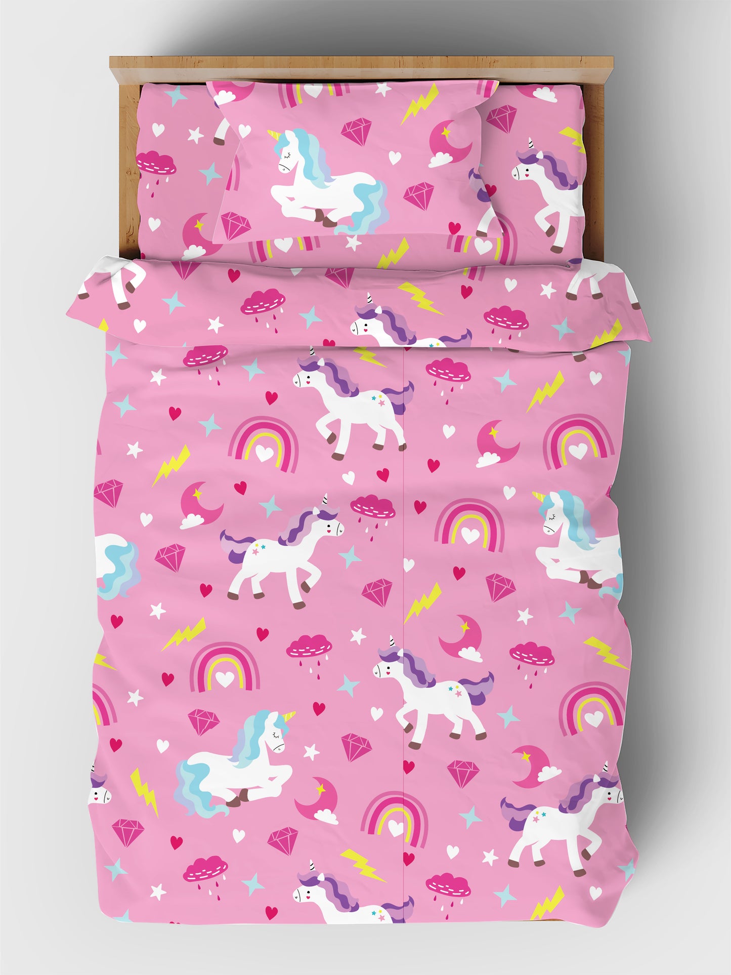 Beavtaens 4 Piece Toddler Bedding Set, Breathable and Soft Baby Sheet Set, Includes Quilted Comforter, Flat Sheet, Fitted Sheet and Pillowcase for Girls