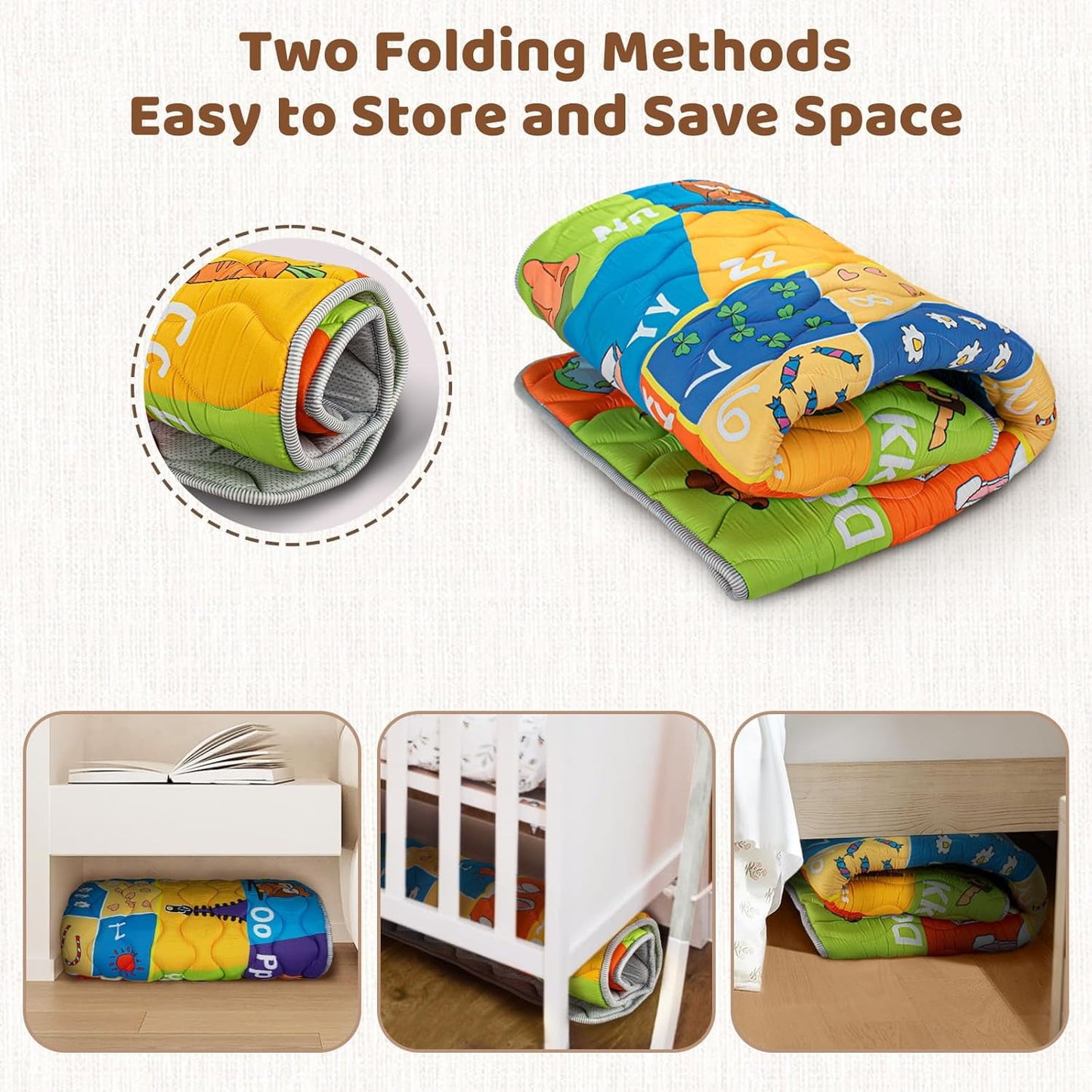 Beavtaens Baby Play Mat, Foam 50" X 50" Playpen Mat, Thick Crawling Portable Baby Floor Mat, Non-Slip, Machine Washable (Educational)