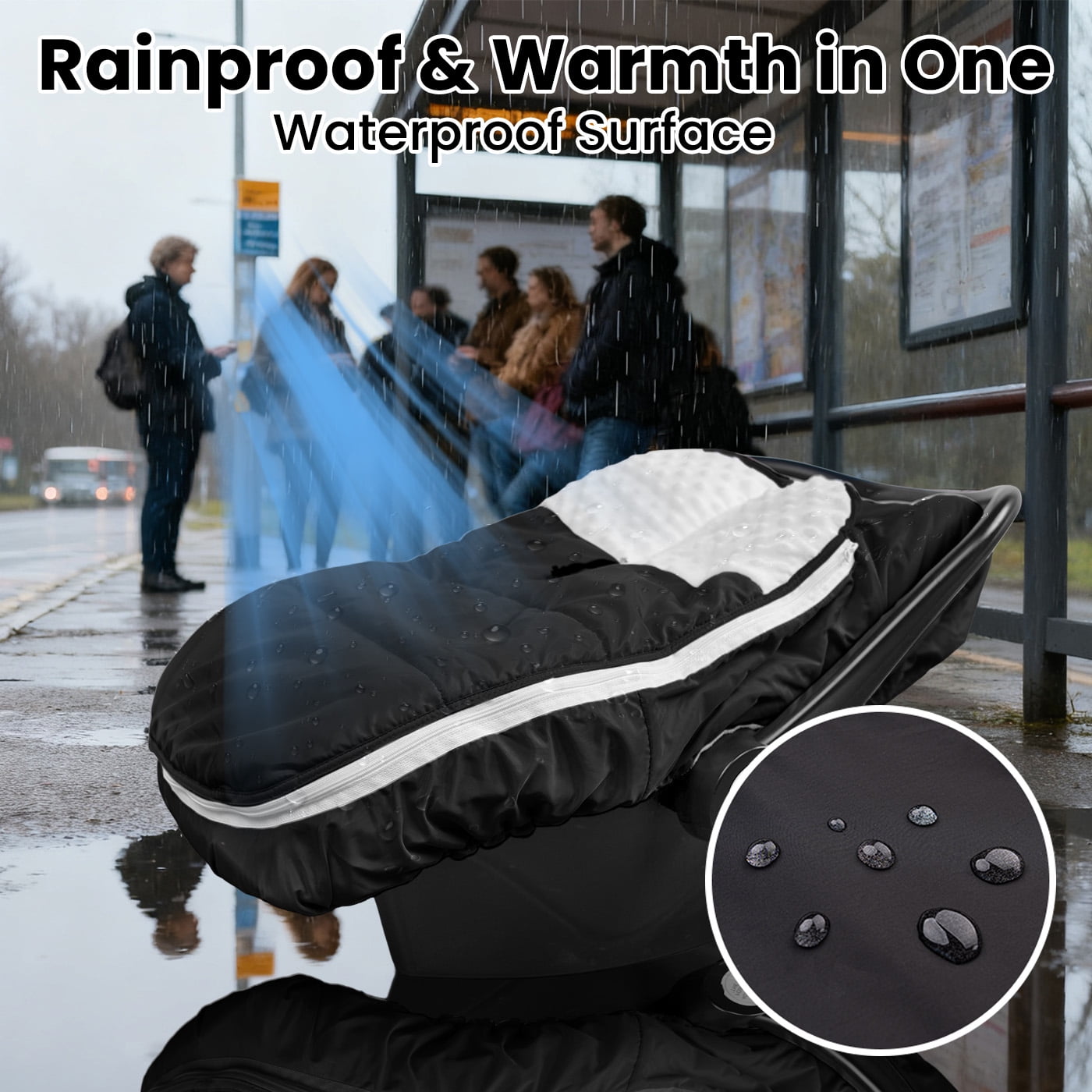 Beavtaens Winter Baby Car Seat Cover, Warm Cozy Breathable, Watreproof Carseat Canopy for Boys, Black