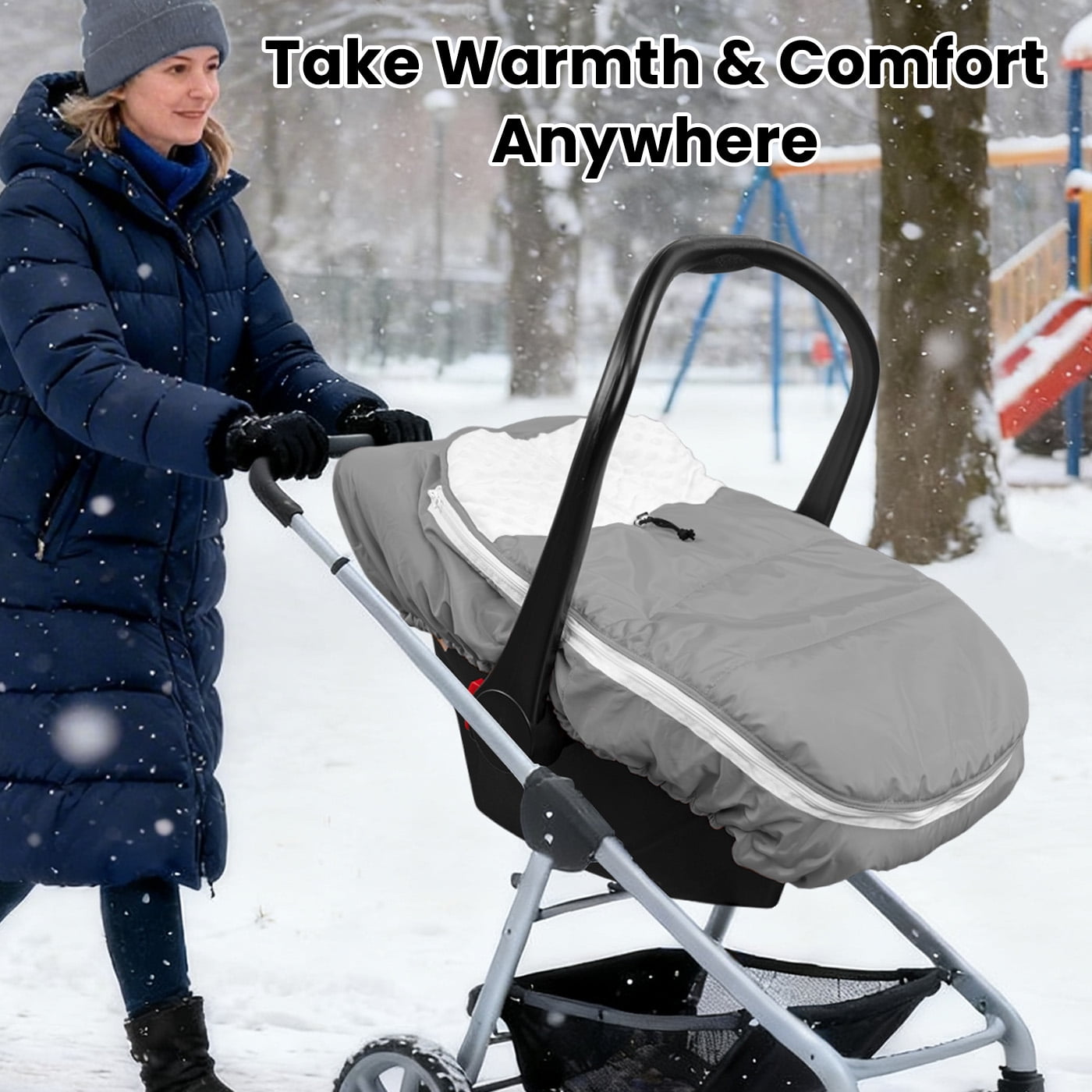 Beavtaens Winter Baby Car Seat Cover, Warm Cozy Breathable, Watreproof Carseat Canopy for Boys, Grey