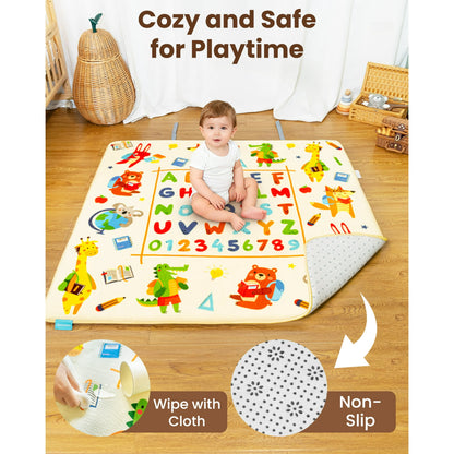 Beavtaens Baby Play Mat for Floor, Foam 50"x50"x1.2" Playpen Mat, Velvet, Thickened, for 0-4 Years (Alphabet)
