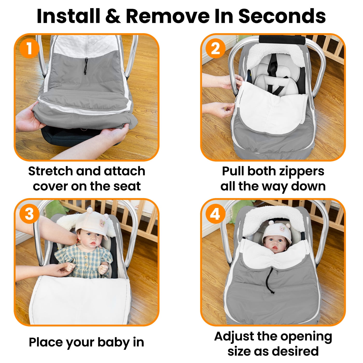 Beavtaens Winter Baby Car Seat Cover, Warm Cozy Breathable, Watreproof Carseat Canopy for Boys, Grey